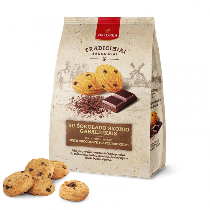 Cookies with chocolate flavoured chips